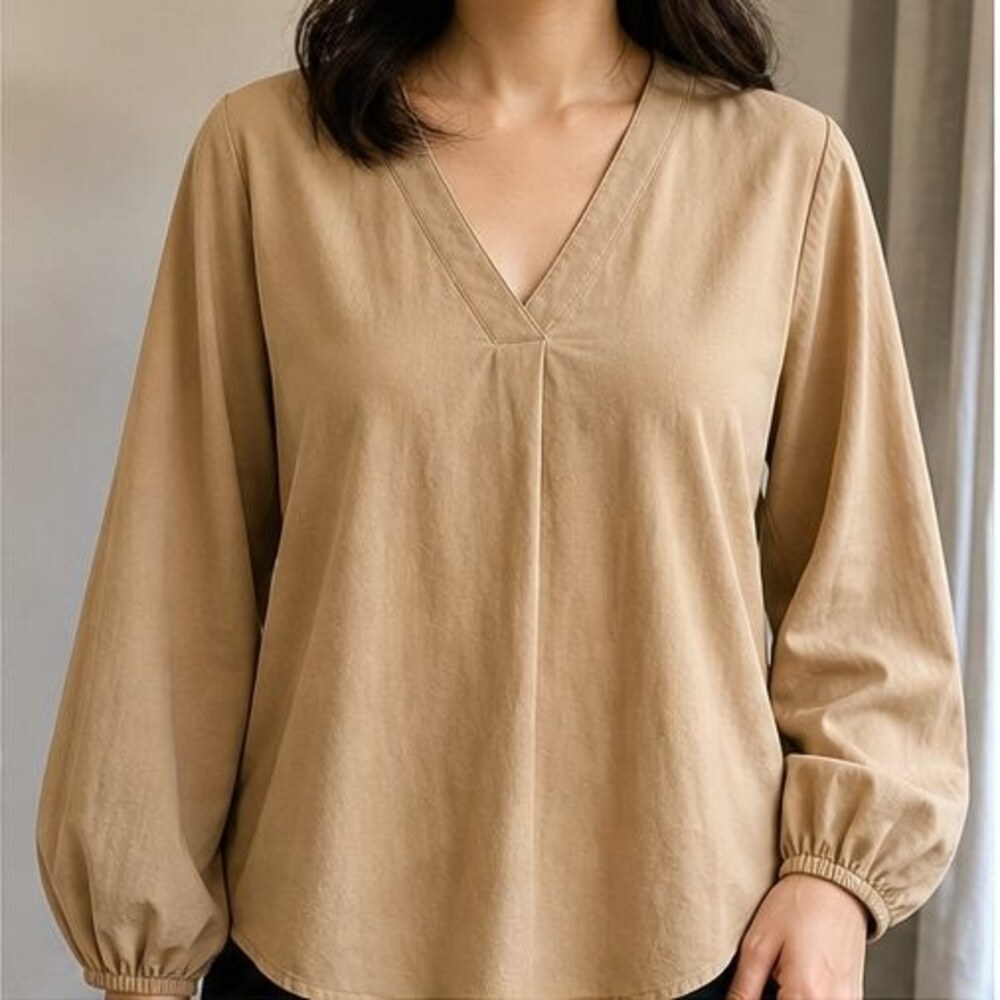 Camel V Neck Top - Picture 2 of 6